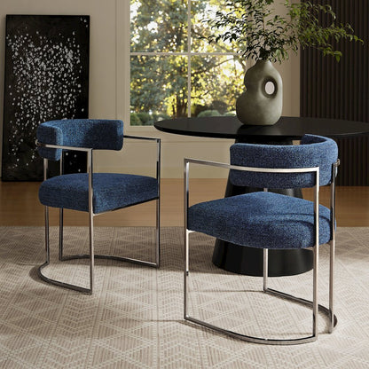 Huron Curved Back Fabric and Metal Dining Accent Chair