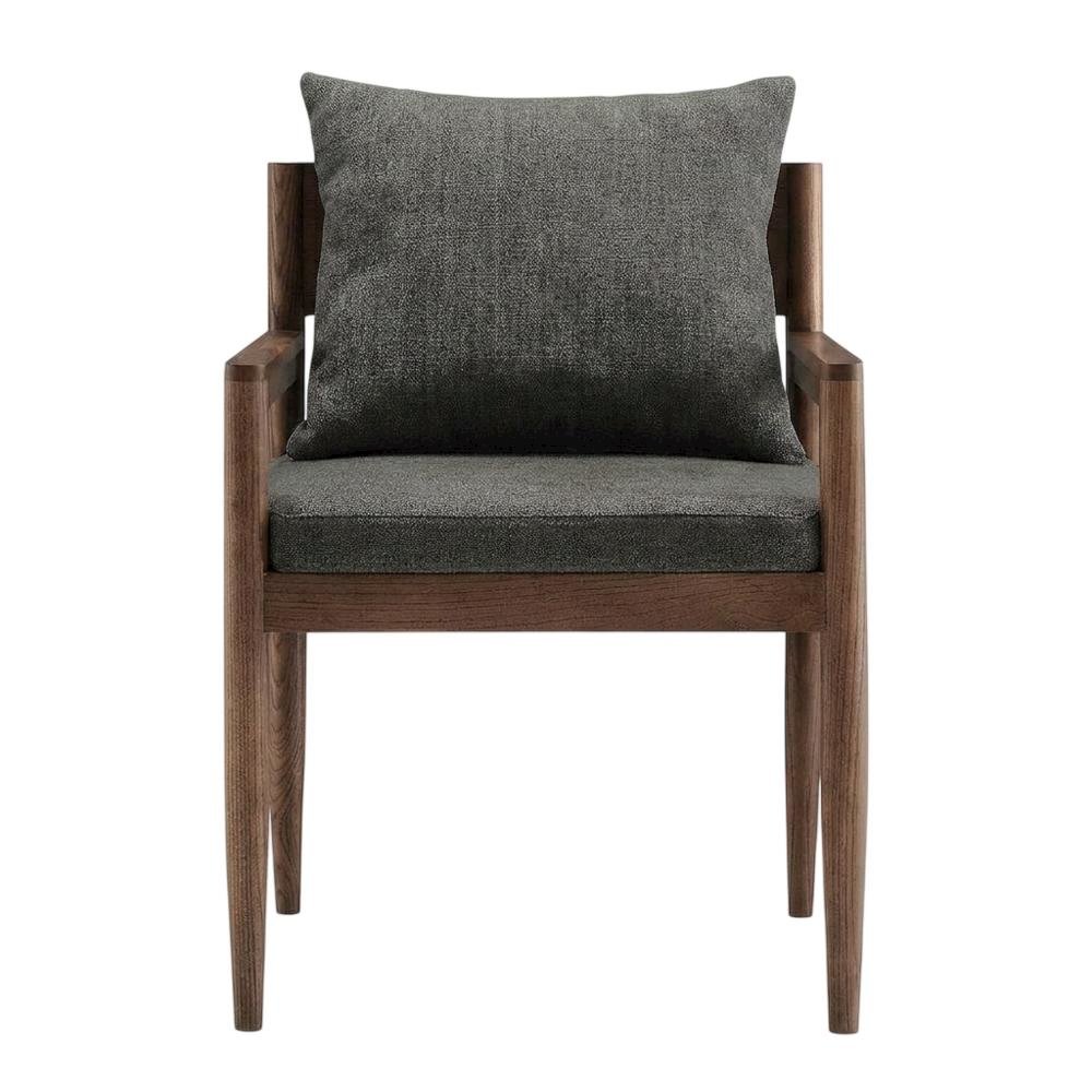 Wood Dining Armchair with Cushioned Seat for Kitchen or Dining Room, Charcoal
