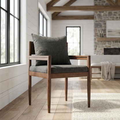 Wood Dining Armchair with Cushioned Seat for Kitchen or Dining Room, Charcoal