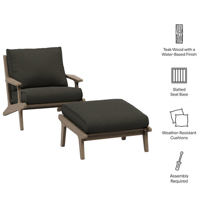 Saratoga Outdoor Patio Teak Wood Chair and Ottoman Set