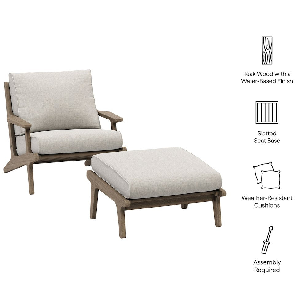 Saratoga Outdoor Patio Teak Wood Chair and Ottoman Set