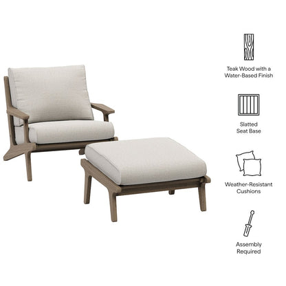 Saratoga Outdoor Patio Teak Wood Chair and Ottoman Set