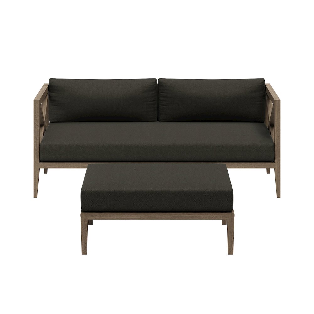 Northlake Outdoor Patio Teak Wood Loveseat and Ottoman Set