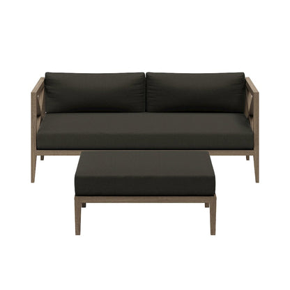 Northlake Outdoor Patio Teak Wood Loveseat and Ottoman Set