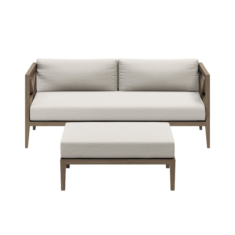 Northlake Outdoor Patio Teak Wood Loveseat and Ottoman Set