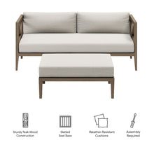 Northlake Outdoor Patio Teak Wood Loveseat and Ottoman Set