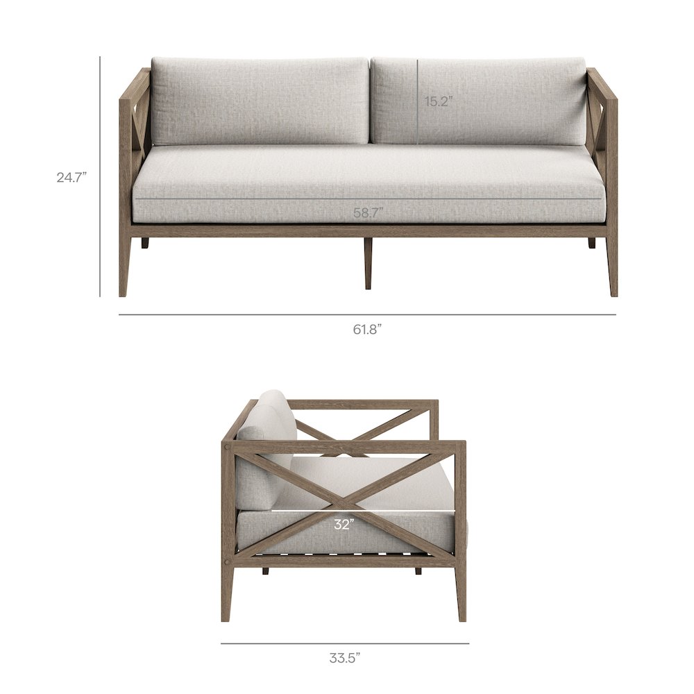 Northlake Outdoor Patio Teak Wood Loveseat and Ottoman Set