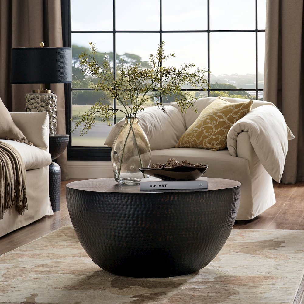 Mella 32 Inch Metal Hammered Coffee Table