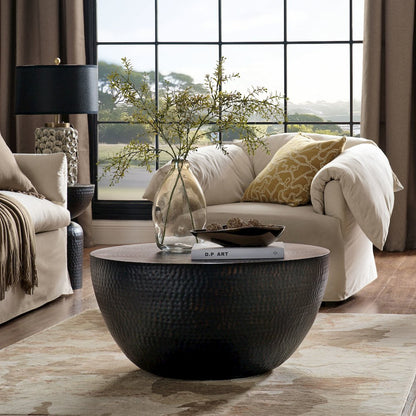 Mella 32 Inch Metal Hammered Coffee Table
