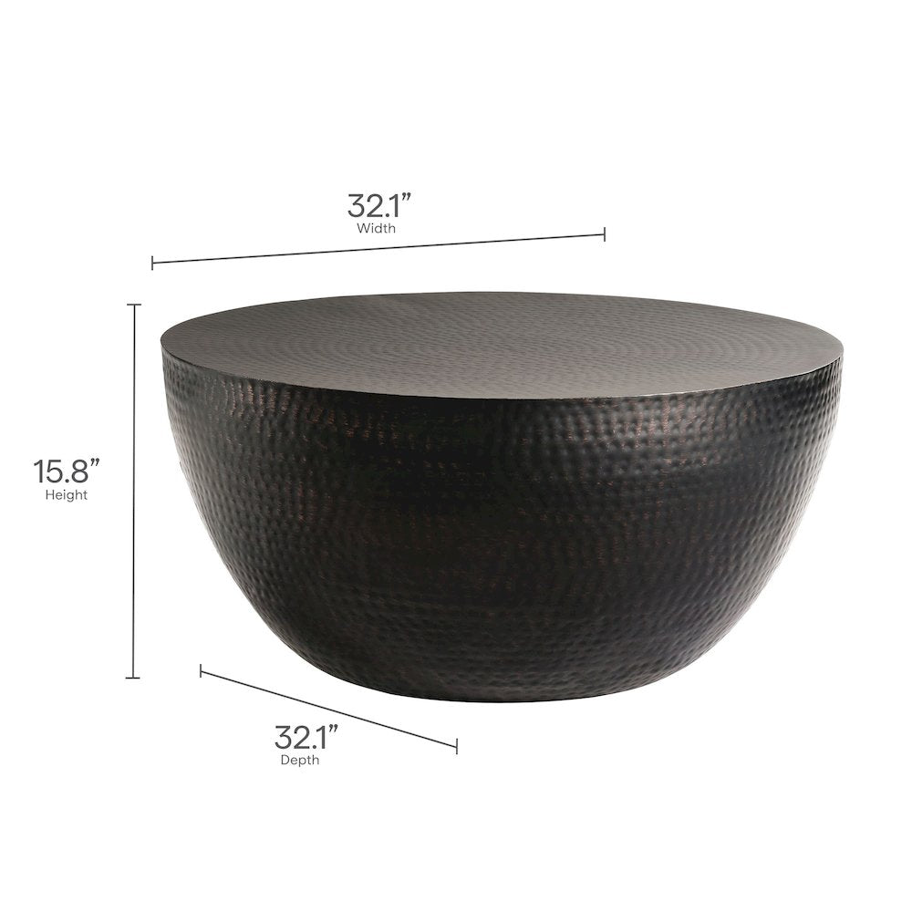 Mella 32 Inch Metal Hammered Coffee Table
