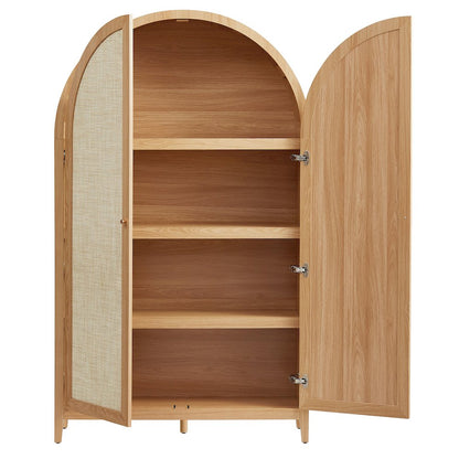 Calista 79" Tall Wide Rattan Arched Storage Cabinet