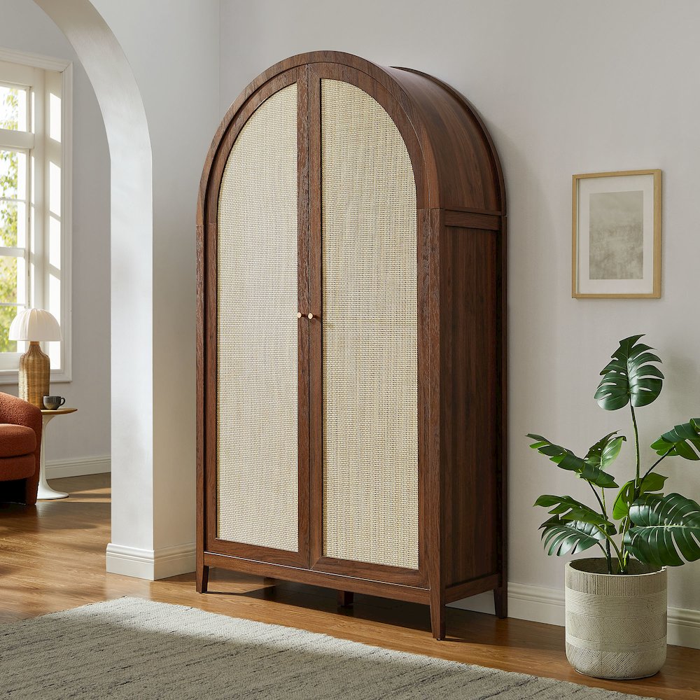 Calista 79" Tall Wide Rattan Arched Storage Cabinet