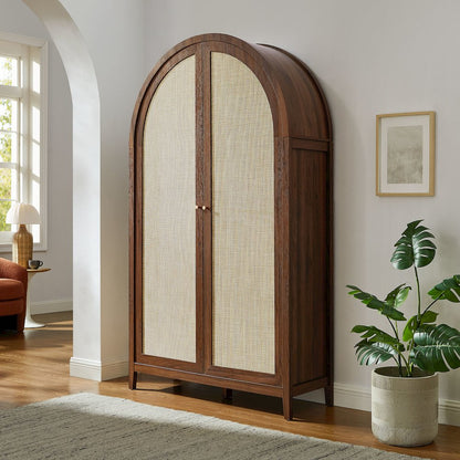 Calista 79" Tall Wide Rattan Arched Storage Cabinet