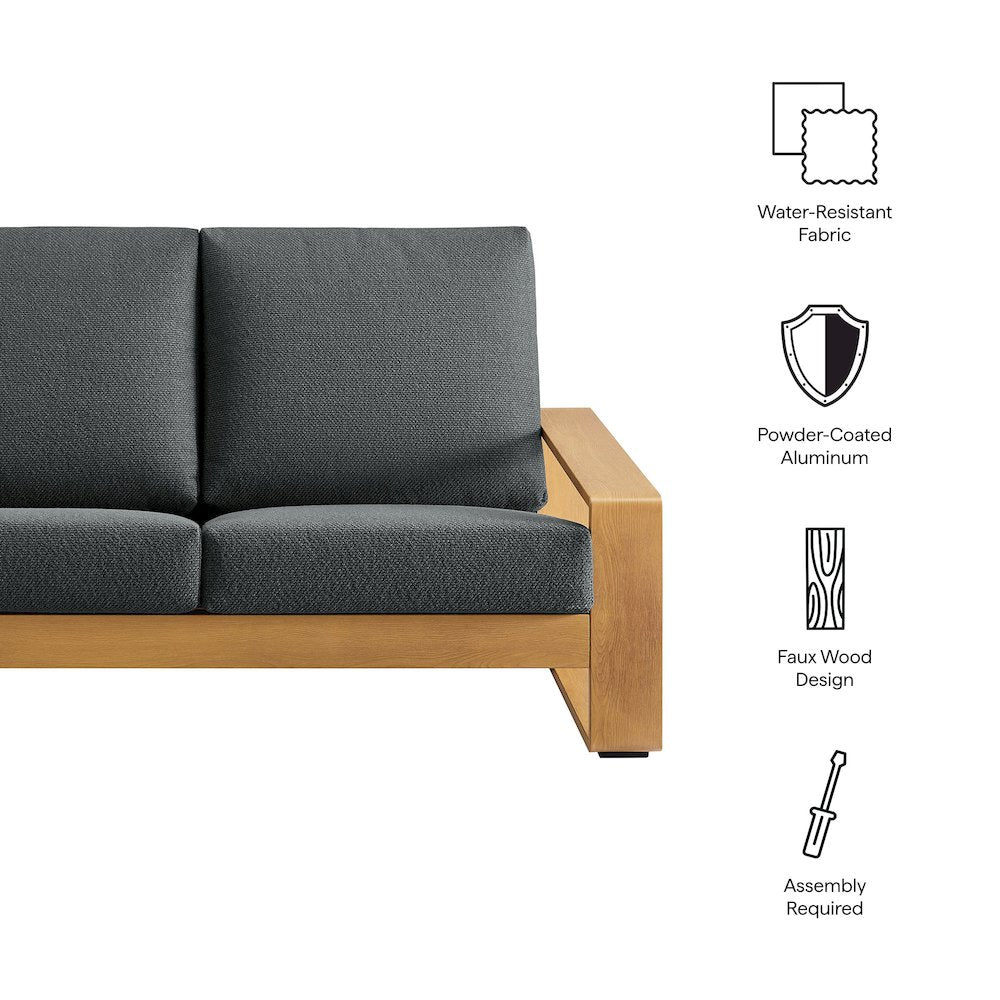 Lirienne Outdoor Patio Aluminum Faux Wood Loveseat