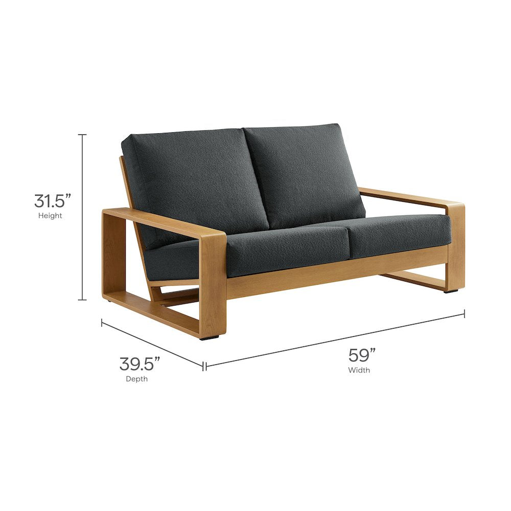 Lirienne Outdoor Patio Aluminum Faux Wood Loveseat