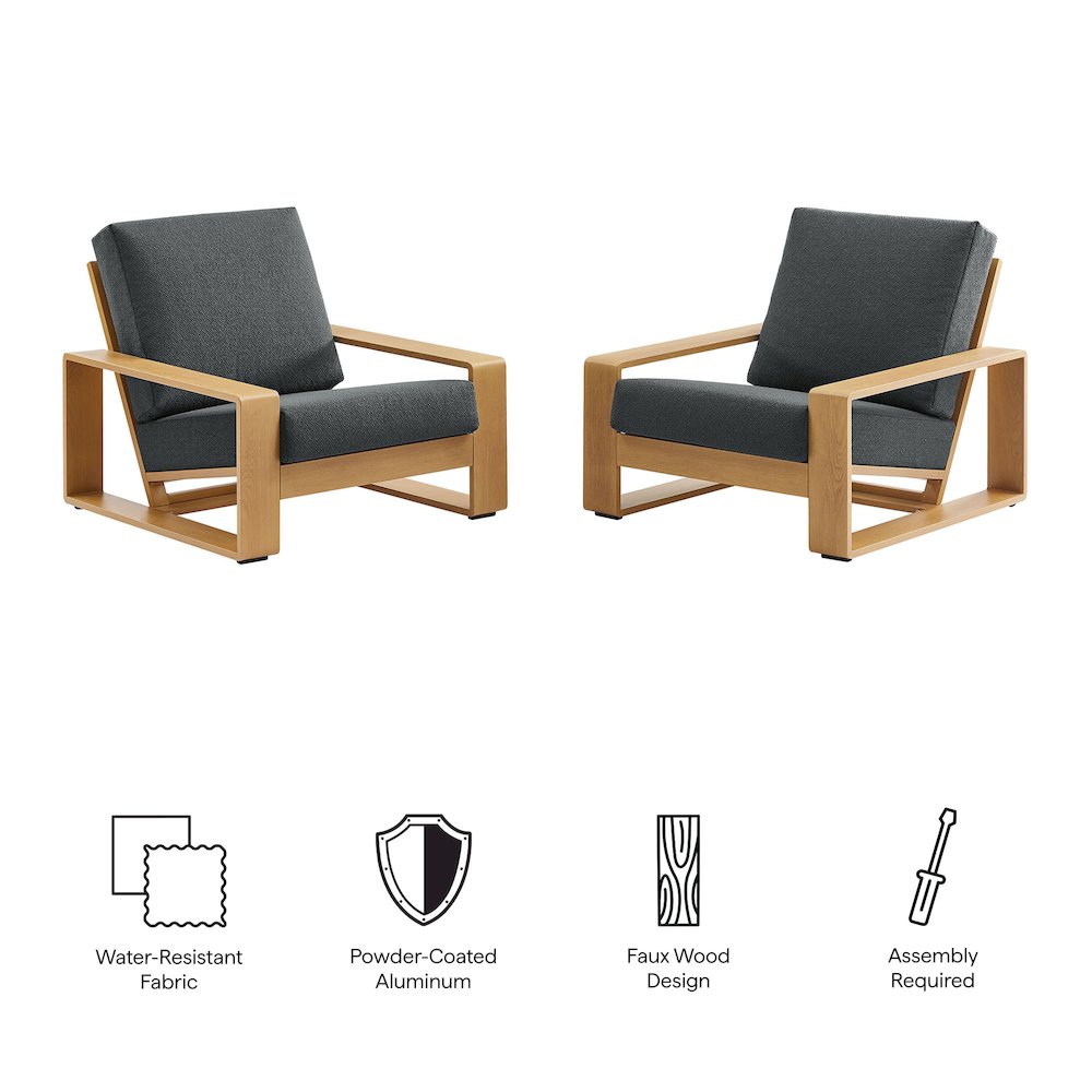 Lirienne Outdoor Patio Aluminum Faux Wood Armchairs Set of 2