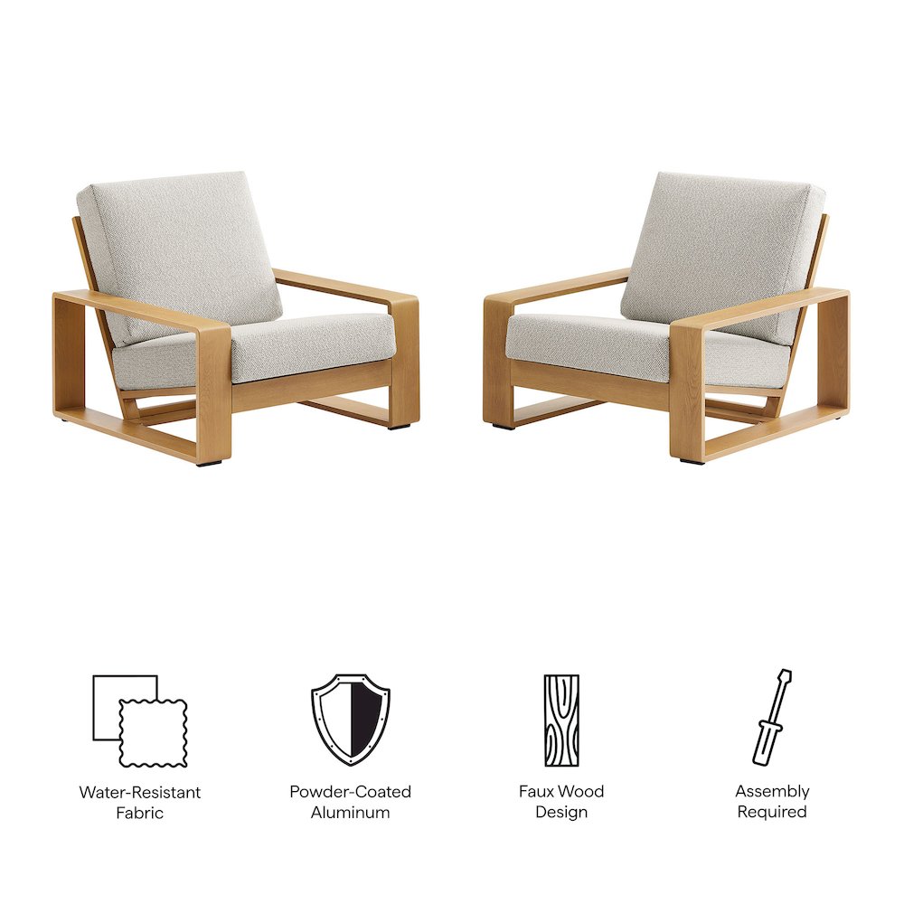 Lirienne Outdoor Patio Aluminum Faux Wood Armchairs Set of 2