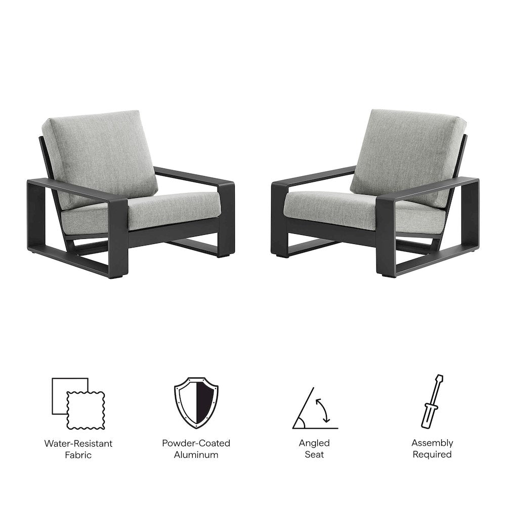 Lirienne Outdoor Patio Aluminum Faux Wood Armchairs Set of 2