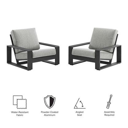Lirienne Outdoor Patio Aluminum Faux Wood Armchairs Set of 2