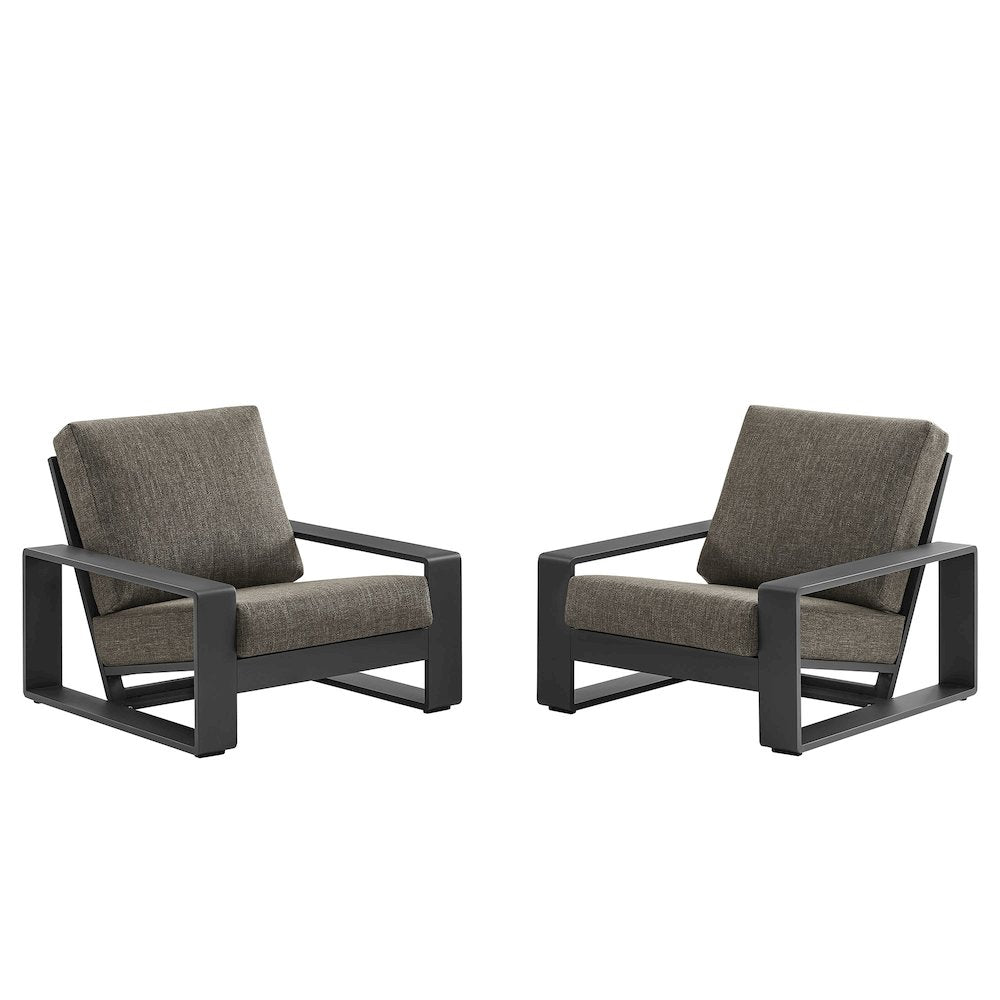 Lirienne Outdoor Patio Aluminum Faux Wood Armchairs Set of 2