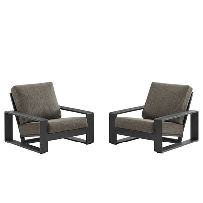 Lirienne Outdoor Patio Aluminum Faux Wood Armchairs Set of 2