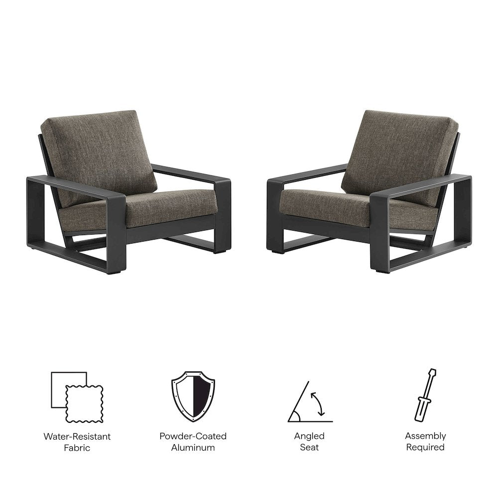 Lirienne Outdoor Patio Aluminum Faux Wood Armchairs Set of 2
