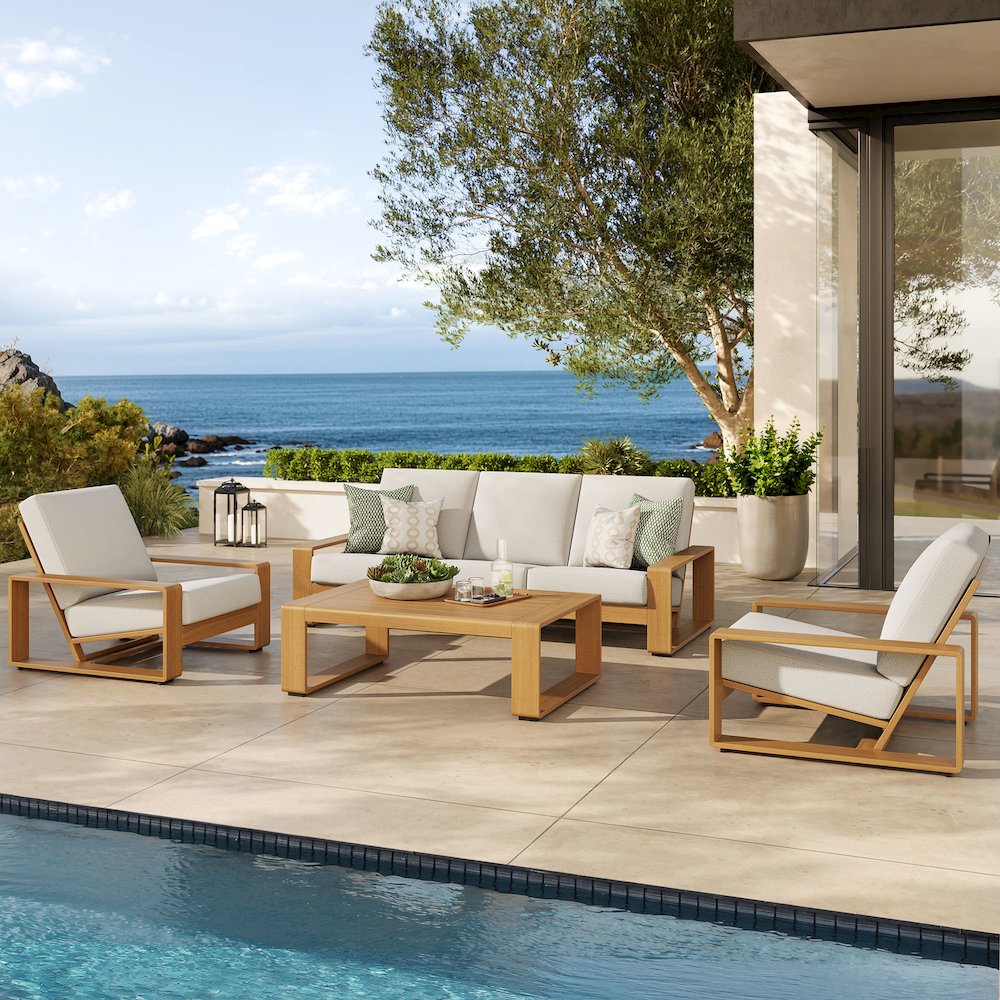 Lirienne 4-Piece Outdoor Patio Aluminum Faux Wood Furniture Set