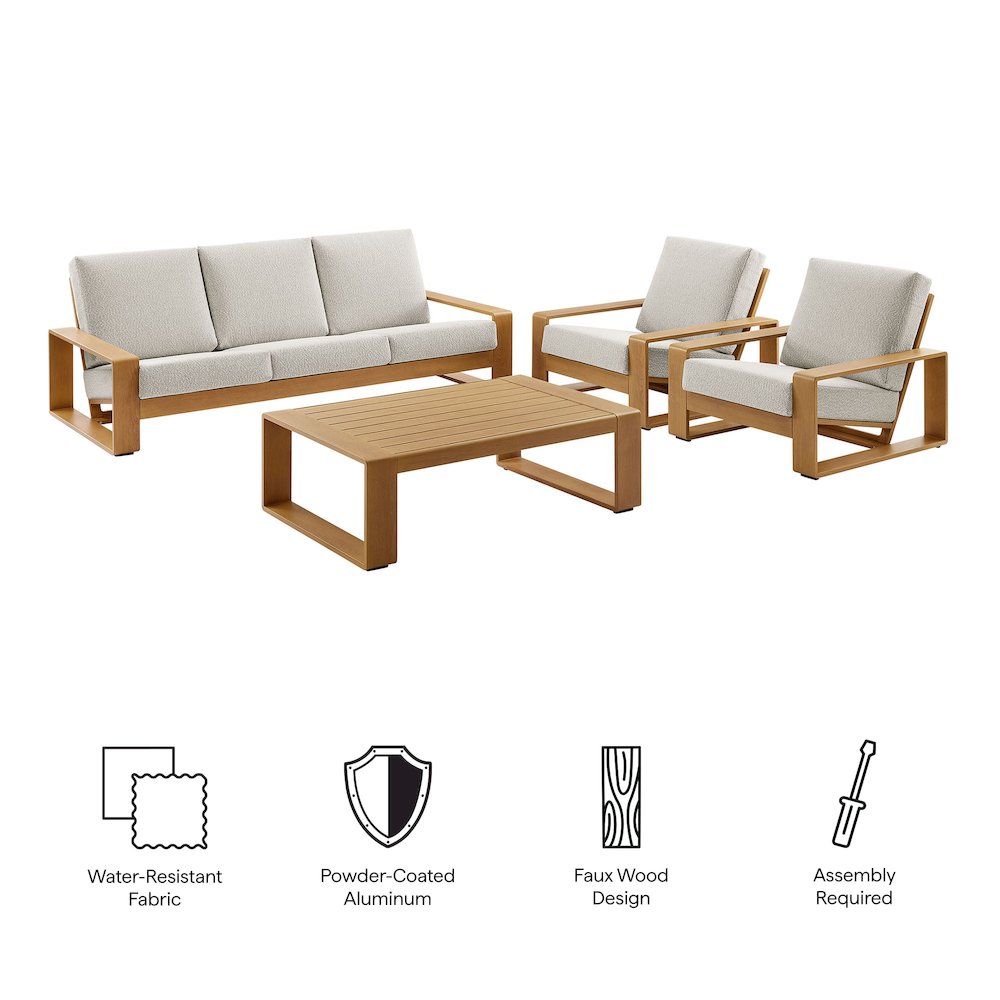 Lirienne 4-Piece Outdoor Patio Aluminum Faux Wood Furniture Set