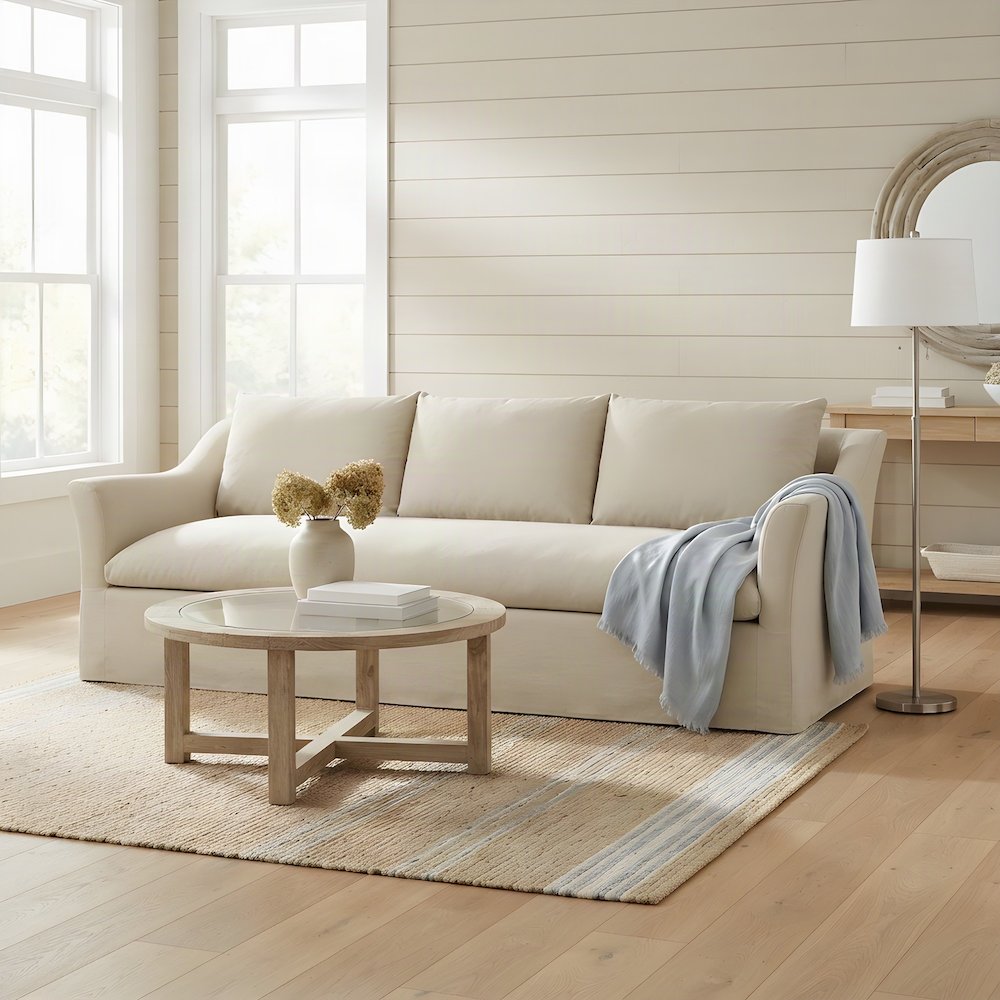 Blend Slipcovered Bench Seat Sofa, Tailored Single-Cushion Couch, Linen