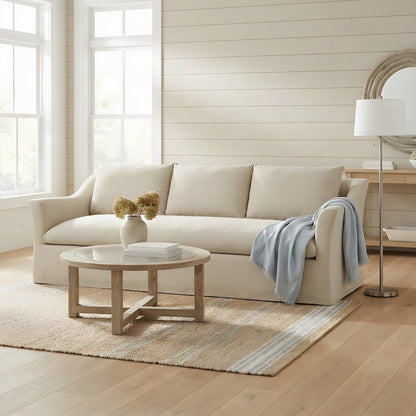 Blend Slipcovered Bench Seat Sofa, Tailored Single-Cushion Couch, Linen