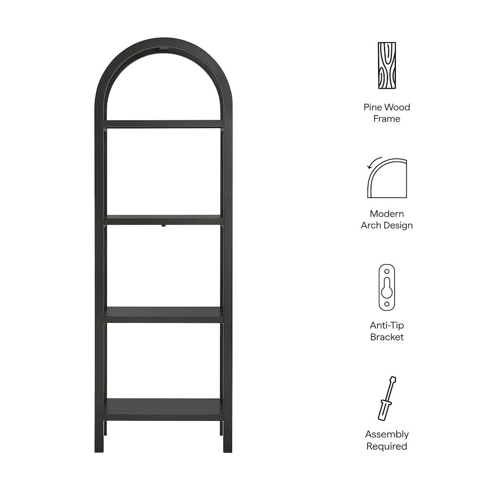 Vexley 72 Inch Tall Narrow Arched Bookshelf