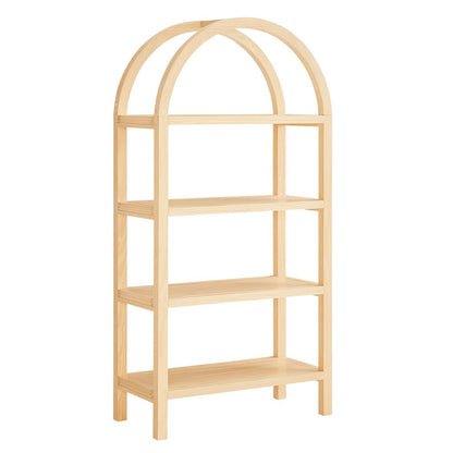 60-Inch Arched Bookshelf in Warm Oak Finish with Multiple Shelves