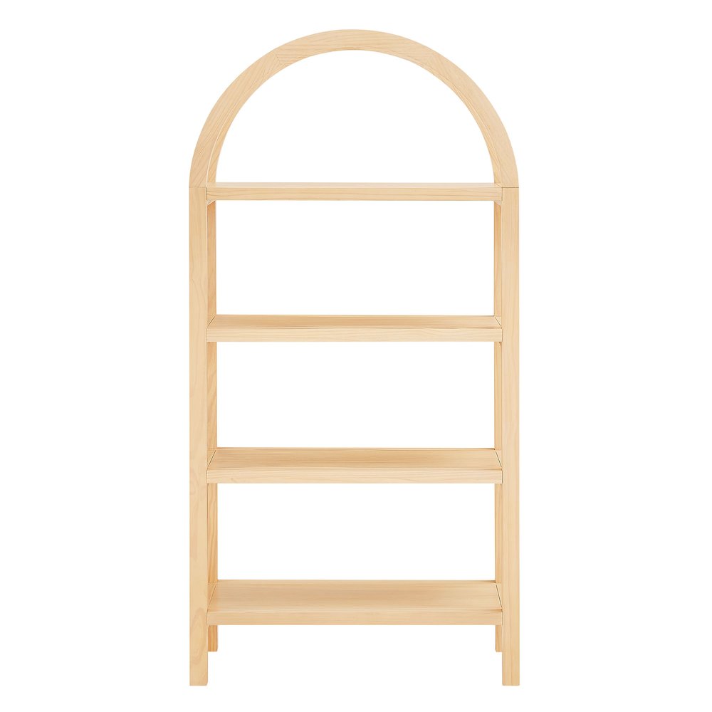 60-Inch Arched Bookshelf in Warm Oak Finish with Multiple Shelves