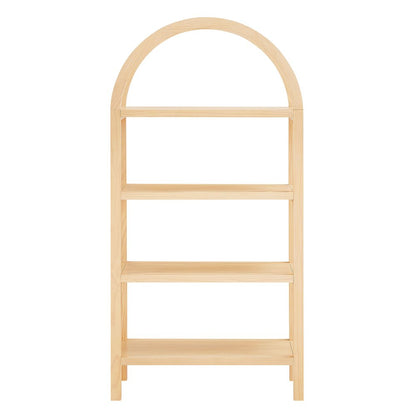 60-Inch Arched Bookshelf in Warm Oak Finish with Multiple Shelves