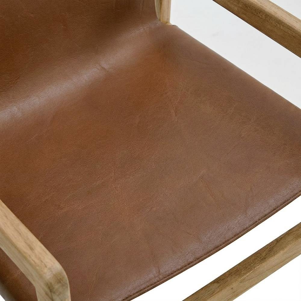 Leather Dining Accent Chair with Armrests, Chestnut Tan