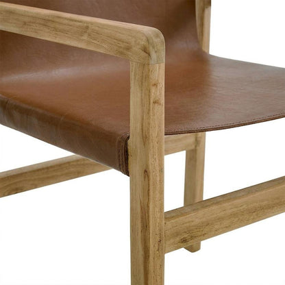 Leather Dining Accent Chair with Armrests, Chestnut Tan