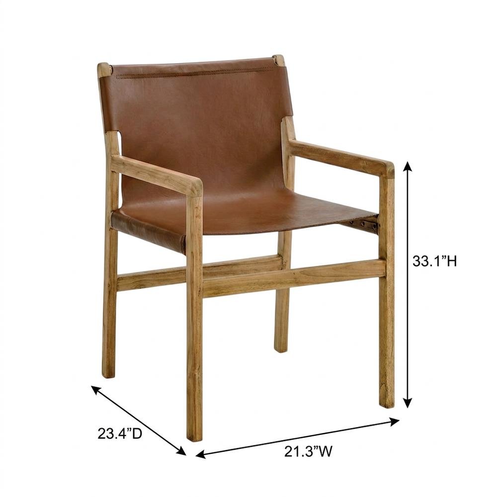 Leather Dining Accent Chair with Armrests, Chestnut Tan