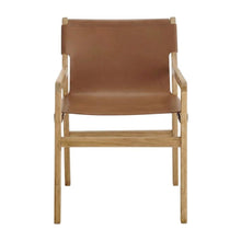 Leather Dining Accent Chair with Armrests, Chestnut Tan