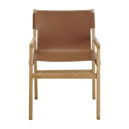 Leather Dining Accent Chair with Armrests, Chestnut Tan