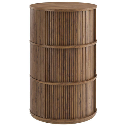 Clement Round Pedestal Stand Storage Table With Sliding Tambour Doors