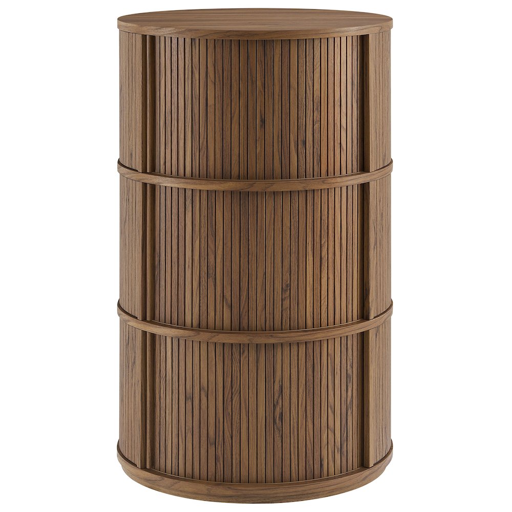 Clement Round Pedestal Stand Storage Table With Sliding Tambour Doors