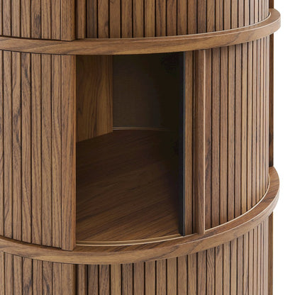 Clement Round Pedestal Stand Storage Table With Sliding Tambour Doors