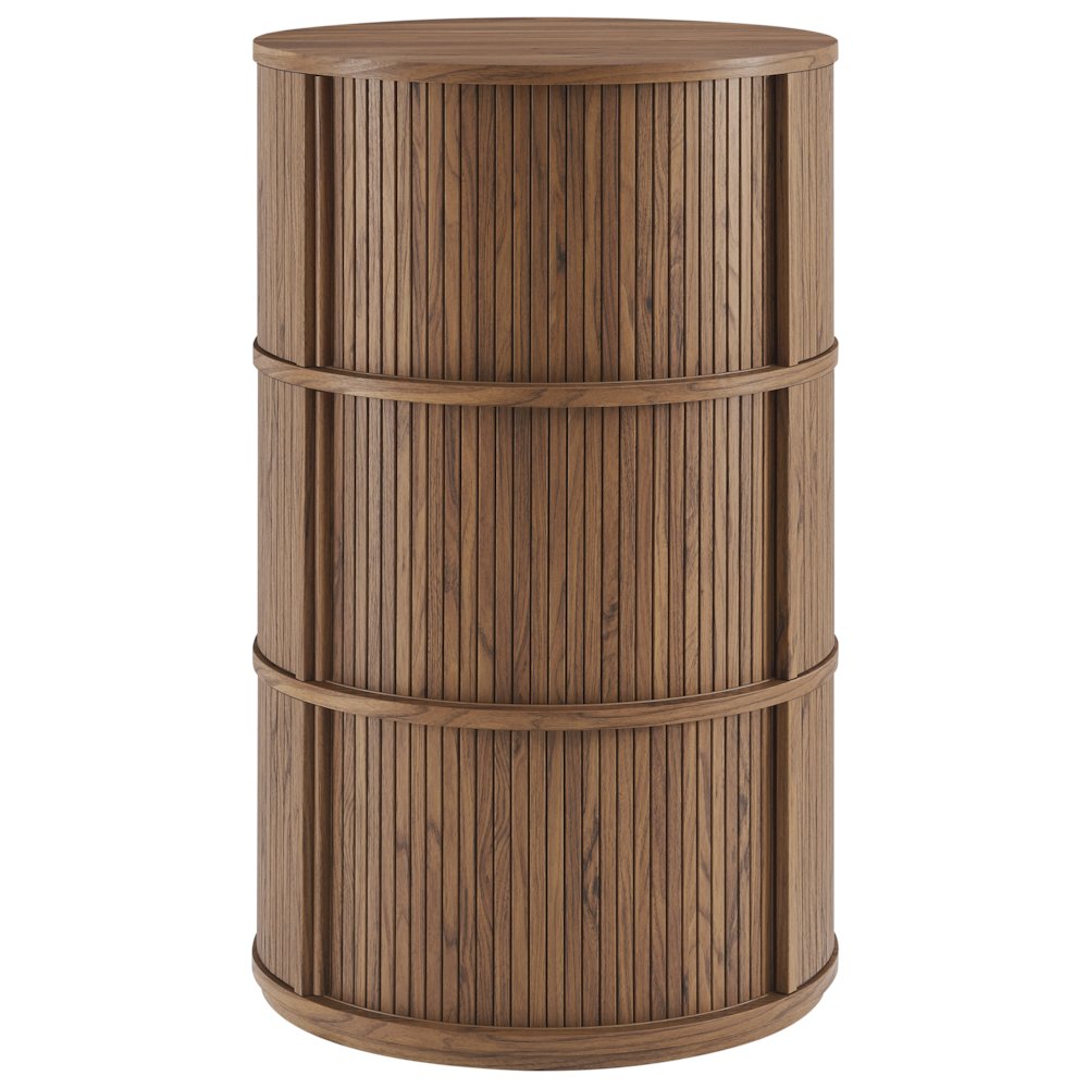 Clement Round Pedestal Stand Storage Table With Sliding Tambour Doors