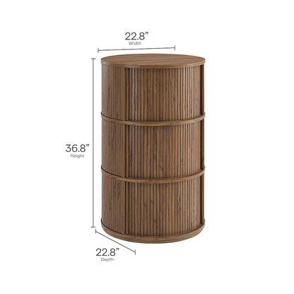 Clement Round Pedestal Stand Storage Table With Sliding Tambour Doors