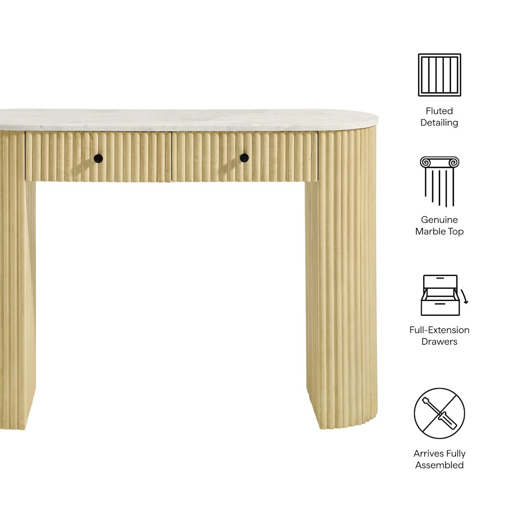 Caldera 42" Curved Solid Wood and Marble Console Table