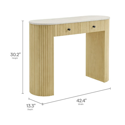 Caldera 42" Curved Solid Wood and Marble Console Table