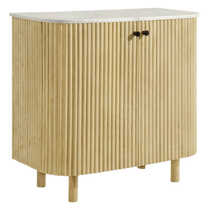 Caldera 33" Curved Solid Wood and Marble Accent Storage Cabinet