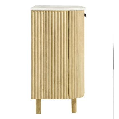 Caldera 33" Curved Solid Wood and Marble Accent Storage Cabinet