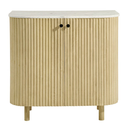 Caldera 33" Curved Solid Wood and Marble Accent Storage Cabinet