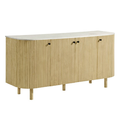 Caldera 60" Curved Solid Wood and Marble Sideboard Storage Cabinet